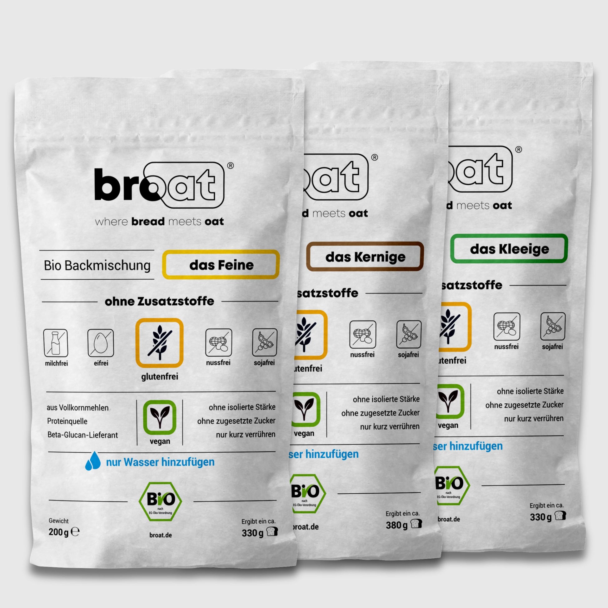 Broat Bio-Brot-Backmischungen Set "das Feine".  "das Kernige" und "das Kleeige", glutenfrei und vegan, ohne Zusatzstoffe