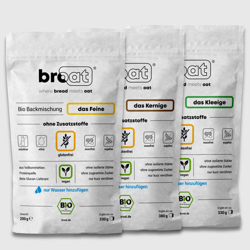 Broat Bio-Brot-Backmischungen Set "das Feine".  "das Kernige" und "das Kleeige", glutenfrei und vegan, ohne Zusatzstoffe