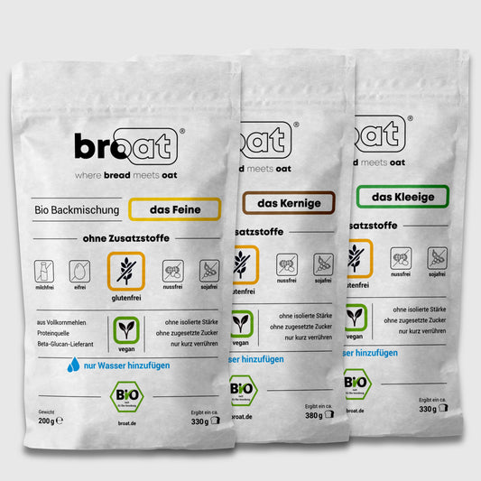 Broat Bio-Brot-Backmischungen Set "das Feine".  "das Kernige" und "das Kleeige", glutenfrei und vegan, ohne Zusatzstoffe