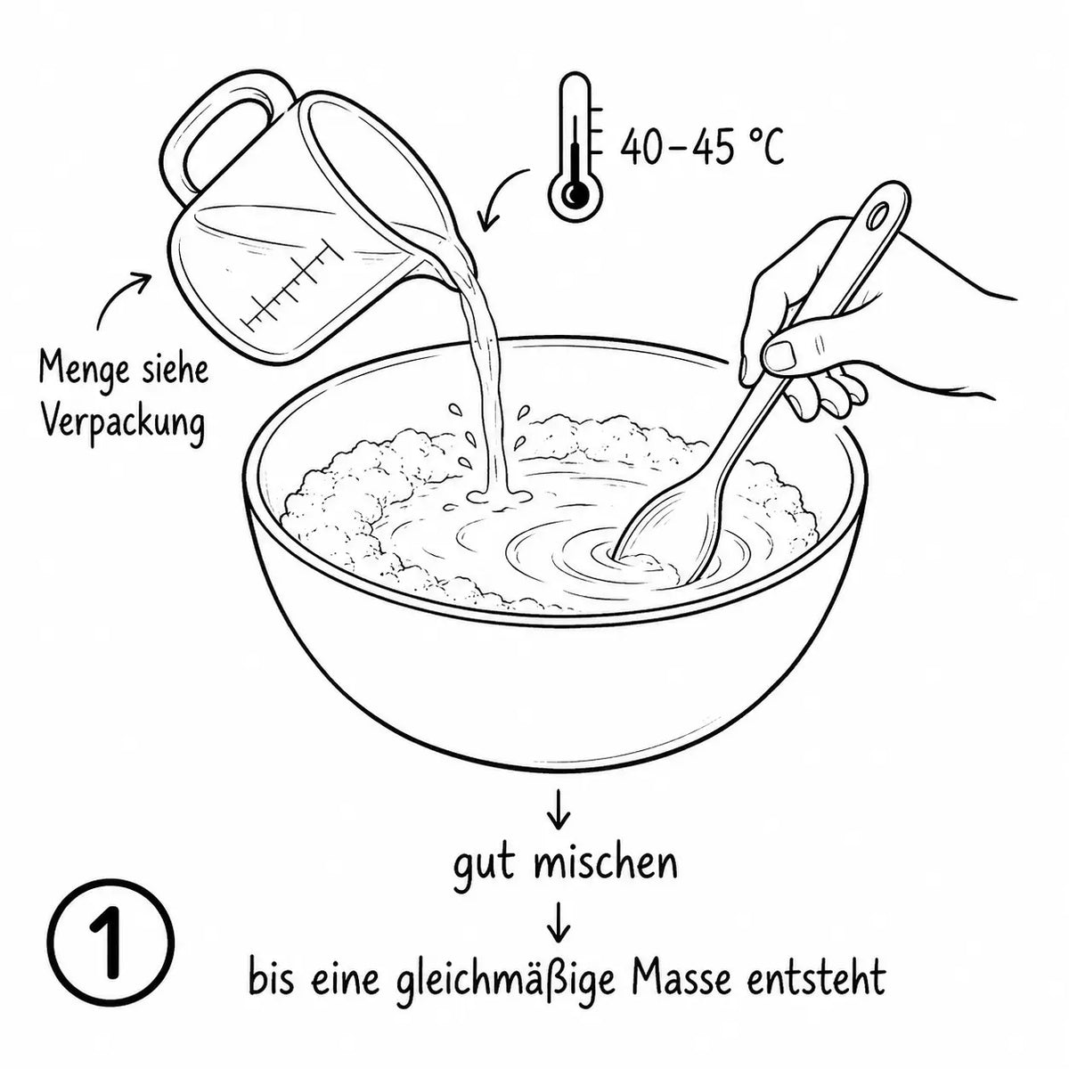 mit warmem Wasser vermischen
