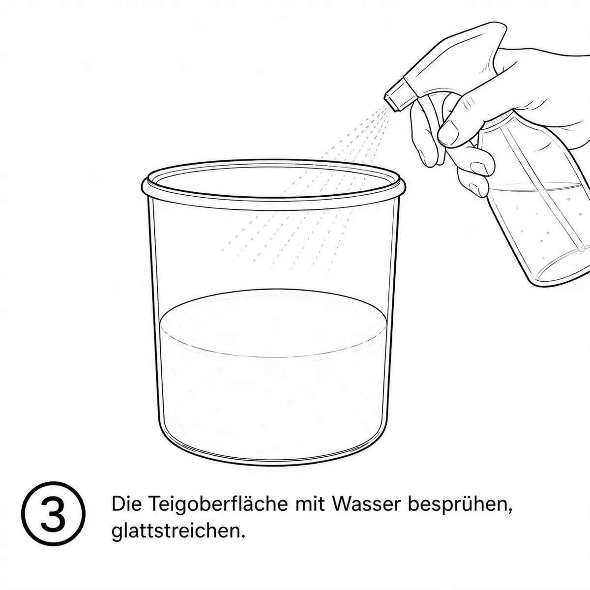 glattstreichen und mit Wasser besprühen