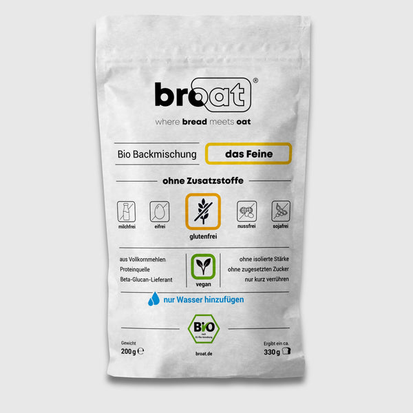 Broat Bio-Brot-Backmischung "das Feine", glutenfrei, vegan, ohne Zusatzstoffe, 200g Packung
