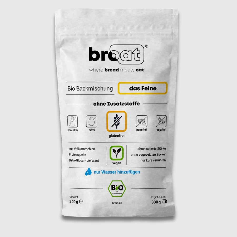 Broat Bio-Brot-Backmischung "das Feine", glutenfrei, vegan, ohne Zusatzstoffe, 200g Packung