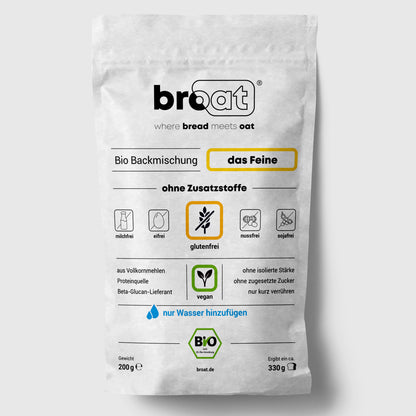 Broat Bio-Brot-Backmischung "das Feine", glutenfrei, vegan, ohne Zusatzstoffe, 200g Packung