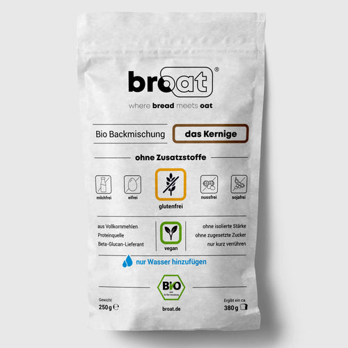 Broat Bio-Brot-Backmischung "das Kernige", glutenfrei, vegan, ohne Zusatzstoffe, 250g Packung