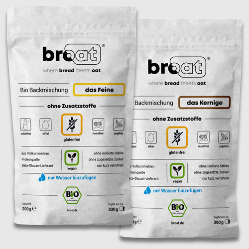 Broat Bio-Brot-Backmischungen Set "das Feine" und "das Kernige", glutenfrei und vegan, ohne Zusatzstoffe